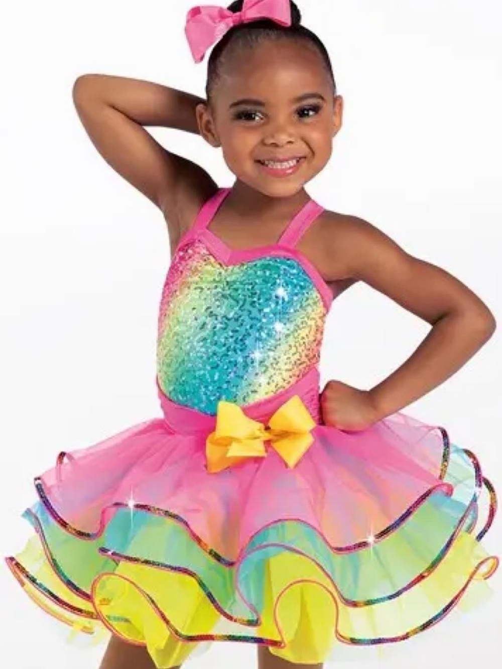 Weissman Rainbow Sequin Tutu Dress with yellow bow XSC